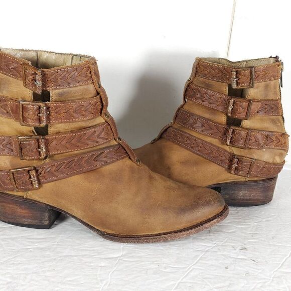 FREEBIRD BY STEVEN Women's Roper US 9M Brown Leather Distressed Strappy Booties - Picture 9 of 14